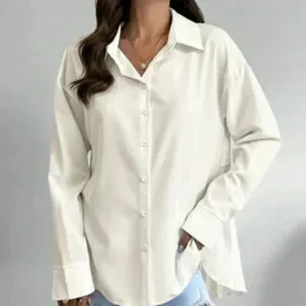 Apricot Casual Women's Solid Color Drop Shoulder Long Sleeve Back Pleated Shirt